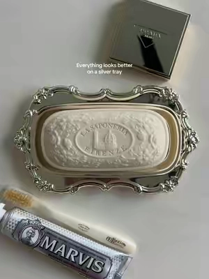 Love a silver tray ✨ #homedecor #homedecorideas #aesthetic #vintagehomedecor #silvertray