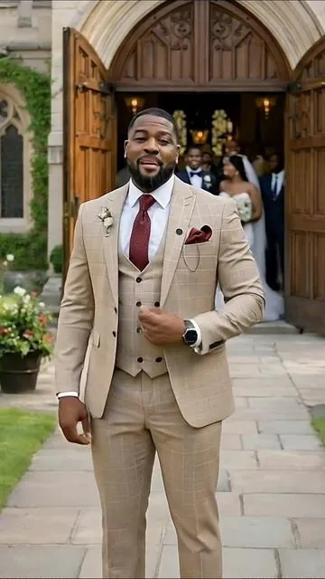 Men's Plaid Wedding Tuxedo Slim Fit Suit - Double Breasted Three-Piece Set with Vest for Business, Casual, and Formal Events | Groom & Party Attire #men #fashiontiktok #bestseller #tiktokshopholidayhaul #haitiantiktok🇭🇹 