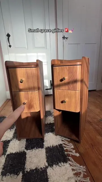 Replying to @ornerybee but howww small are the nightstands? Here’s measurements! #smallspaceliving #functionalhomedecor #apartmentfurniture #smallhome #tiktokshopcreatorpicks 