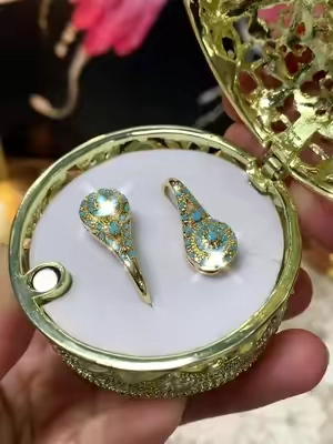Gold plated beautiful turquoise earrings on Sale Now#earrings #jewlery #goldplated #fyp 