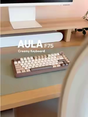 Mocha brown keyboards just hit different 🤎⌨️ #aula #creamykeyboards #keebtok #cozydesksetup #mechanicalkeyboard @Aula 
