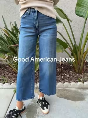 @GOOD AMERICAN Size down one, they are stretchy and meant to be fitted. I’m 5’7, 120lb and normally a size 2, I got a size 0. #goodamericanjeans #jeans #widelegjeans #croppedjeans #springoutfit 