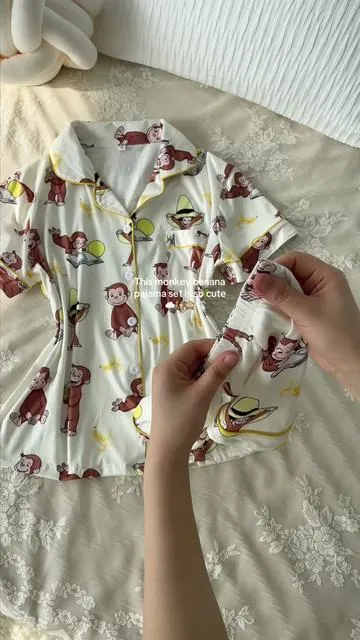 This monkey banana pajama set is so soft and cute t#pajamas #twopieceset #monkeypajamas #monkey #tiktokshopholidayhaul 