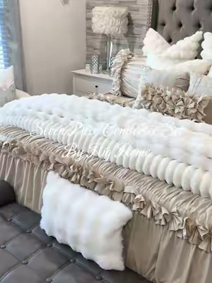 This Seven Piece Comforter Set is so beautiful! It comes with the Comforter, Two Pillow Shams, Three Decorative Pillows and a Bed Skirt. The color shown is Camel. @HIG Home #comforterset #bedding #bedset #tiktokshopcreatorpicks #comforters 
