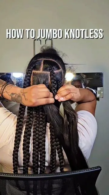 jumbo knotless is a quick and easy hairstyles for black girl using @Gyal Braids braiding hair. #howtobraid #jumbobraids #knotlessbraids 