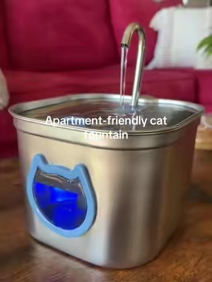 If you live in an apartment, you’ll appreciate how quiet this fountain is. The pump is barely noticeable, the flow is gentle, and the stainless steel bowl helps keep things cleaner. It holds 74 oz of water, so it lasts longer between refills and still looks sleek and neutral in your space. #apartmentcats #catsetup #tiktokshopstockup #tiktokshopcreatorpicks #fanfavoritedeals  