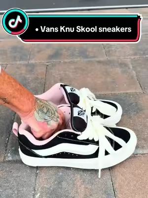 Vans Knu Skool sneakers with black sued,  Light pink interior lining + heel pull tab sneakers #vans #vansknuskool #chunkysneakers #tiktokshopcreatorpicks #sneakerhead 