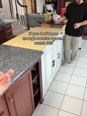 I didn’t realize how much counter space I was missing until I added this. Extra prep space, hidden storage, seating… and it rolls out of the way when you don’t need it. Sometimes it’s the small upgrades that make the biggest difference. #affordablehomedecor #homefinds #homeorganization #KitchenHacks #kitchenmusthaves 