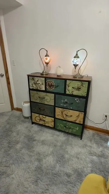 This is the prettiest one yet! I love all the colors. This is the second one of these nine drawer dressers I’ve received. And they both are very sturdy. But this one is so pretty! If you need extra storage or an extra dresser, check this out first. #tiktokshopcreatorpicks #dresser #9drawerdresser #storage  