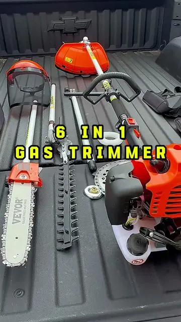 Impressive is an understatement! This 6 in 1 gas trimmer will cover all of your grass, bush, hedge, and tree trimming needs. #lawncare #landscaping #weedeater #polesaw #hedgetrimmer 