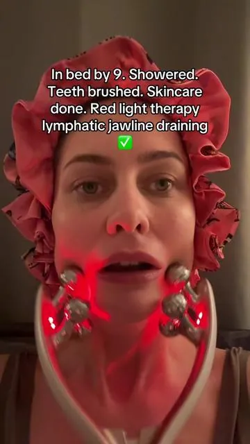 Night routine heaven 🤣 #redlighttherapy #tmj #skincare #jawline #lymphaticdrainage 
