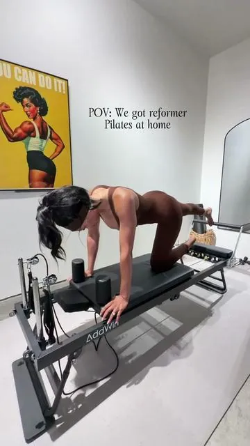 My Pilates reformer JUST got delivered today & I already set it up & hopped on. Prepare to be sick of me lol.  #pilatesreformer #reformerpilatesathome  #pilates #reformerpilatesworkout  #fitness 