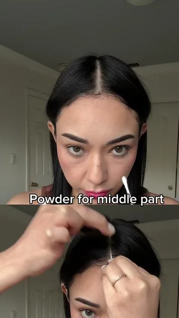 Is your middle part showing too much scalp? This powder will fix that quickly. #hairlinepowder #middleparthairstyle #thinninghair @@boldify 