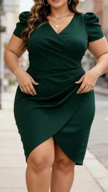 Women's Plain Ruched Wrap V Neck Dress #tiktokshop #spotlightfinds #dress #ootd #bodycondress 