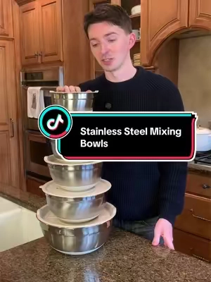 Move away from the plastic and upgrade to stainless steel. A mixing bowl set that I almost use daily. #mixingbowls #mixingbowlset #stainlesssteelmixingbowls #kitchenessentials #tiktokshopcreatorfinds 