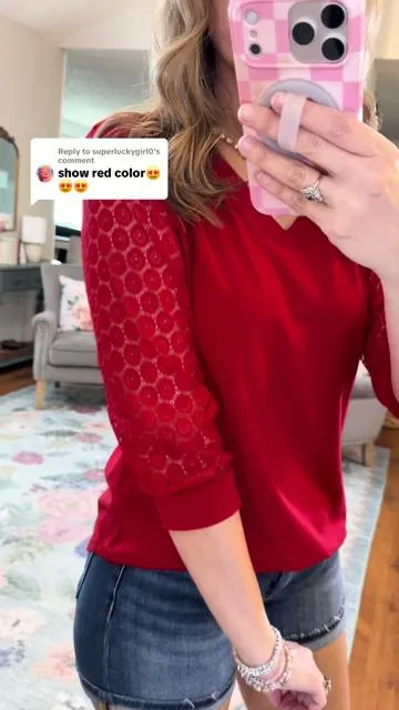 Replying to @superluckygirl0 The perfect 3/4 sleeve top for spring and summer in red! I’m wearing a medium! @WIHOLL 