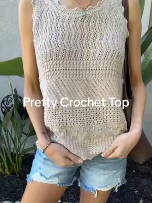 This shirt fits true to size and comes in several colors. @PrettyGarden #prettygarden #crochettop #tanktop #summertop #vacationstyle 