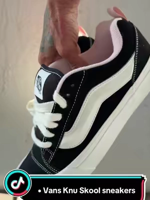 Vans Knu Skool sneakers with black suede, light pink interior lining + heel pull tab sneakers. #vans #vansknuskool #chunkysneakers #trendingsneakers #tiktoks hopcreatorpicks