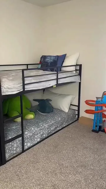 This bunk bed is the ultimate space-saving setup for kids. A smart all-in-one bed that turns any room into the perfect space for living, learning, and having fun  #bunkbed #bedframe #loftbed 