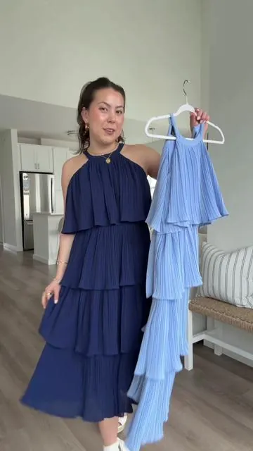 it’s giving designer (but it’s super affordable) 🤍 the ruffles and the movement is so beautiful 🫐🐋 I’m 5’2 wearing a size small :) #ruffledress #formaldress #weddingguestdress #mididress #tiktokshopspringglowup 