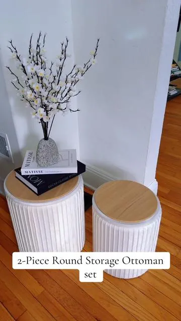2-Piece Round Storage Ottoman Set #round #storage #ottoman #storagehacks #tiktokshop 