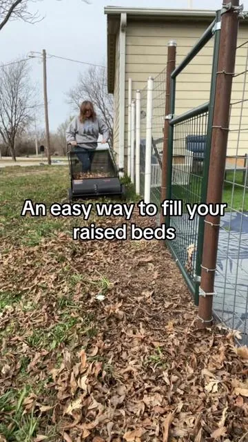 I always struggle getting my raised beds filled.  The lawn sweeper made it so easy and I had no idea I had so much stuff in my yard that I could put in my raised bed. #raisedbedgarden #containergarden 