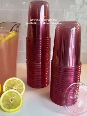 The round bottoms are seriously so cute!✨🧋#icedcoffee #plasticcup #aestheticdrinks #drinkware #tiktokshopspringglowup round bottom cups, aesthetic cups, mocktails, girly drinks, party cups 