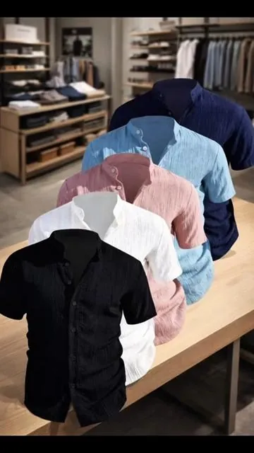 Estas camisas ligeras de 5 piezas con un moderno cuello alto te mantienen fresco y con estilo. Hechos de una mezcla de poliéster transpirable, se mueven contigo desde las vacaciones en la playa hasta los paseos urbanos. El tejido no irritante garantiza comodidad durante todo el día, #Summer #Short #Sleeve #5pac #Men 