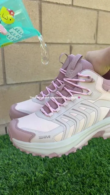 Spring hiking in pink 🌸 @NORTIV 8  #waterproofboots #outdoorstyle #pinkboots #womensboots #hikingboots 