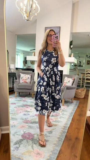 Such a cute and comfy summer midi dress with pockets! I’m 5’7” 140 in a size small! @Zeagoo 