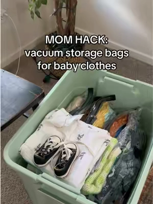 Keeps those precious memories airtight, waterproof, and protected from dust or yellowing until the next baby (or your bestie’s baby shower) with these vacuum storage bags! Also great for packing to save space in your luggage 🧳  #momhacks #travelhacks #CleanTok #organizing #storage 