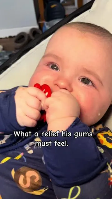 Not the tear in the beginning. We’re in the teething era. 🥹 #fyp #contentcreator #boymom #teething #relief 