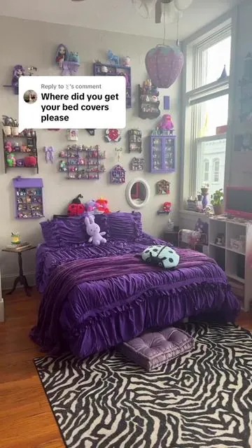 Replying to @ᛝ bed set linked 💜 #purple #room 