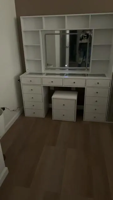 Transform your bedroom into a professional glam station with the FUSOU 2-in-1 Vanity! This innovative dual-mirror system features a full-length LED mirror and charging outlet for seamless makeup sessions. 14 drawers and shelves keep your essentials organized, while three color-temperature LED modes adapt to your lighting needs. The sturdy white finish adds timeless elegance to any bedroom. Click to make your beauty routine smarter, easier, and endlessly stylish! #pretty #vanity #bedroom #makeup #perfume 