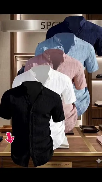 Camisa de manga corta de verano para hombre de 5 piezas - Ligera, transpirable, con botones de color sólido #5pcssetofmenfashionboxer #men #summervibes #ShortSleeve #tiktokshop 
