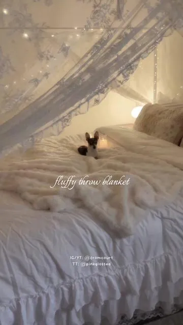 my son loves the new blanket🪽 #fluffyblanket #canopybed #canopy #princessbed #coquette 