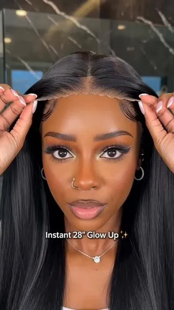 28 Inch Long Straight Synthetic Lace Front Wig for Women, Gorgeous Fluffy No-Bangs Glueless Frontal Wig, Perfect for Parties and Daily Use 