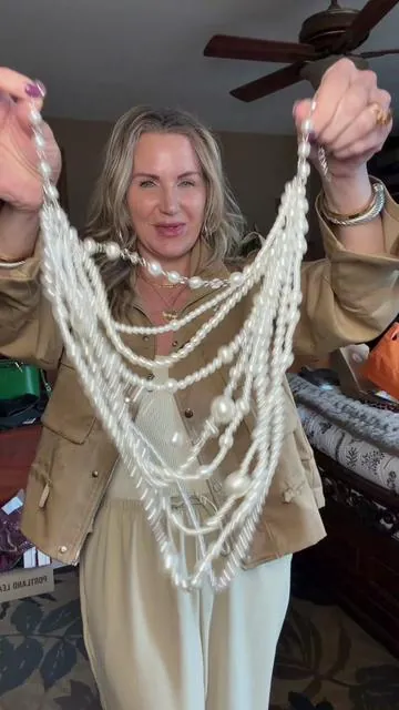 Jackie O said it best. Multi layer strand faux pearl necklace. What a find!  So soft. Casual or dress up. This is the best you will find next to the real ones that cost hundreds of thousands of dollars. #fashionjewelry #pearls #necklaces #affordablejewelry #fyp 