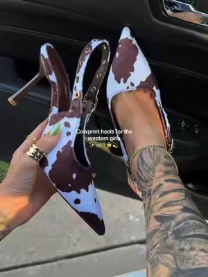 Kitten heels for the western girlies are here 🌾🐄  #heels#western#kittenheels#cowprint 