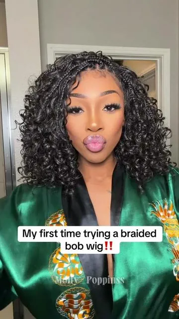 First time trying a braided bob wig!  . . . . . . #braidedbob #braidedwig #wigtok #bohobraids #bobwig 