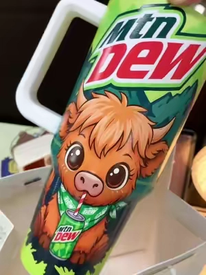We gonna be drinking mtn dew everyday with this tumbler 🤩🥤 #mtndew #mountaindew #dothedew #highlandcow #tumbler