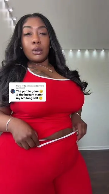 Replying to @Sparxxxxxxx2Sweet yes this is the perfect length matching set for tall curvy girls and the red is back to stock !!  #matchingset #twopieceset #plussizeoutfits #activewearset 