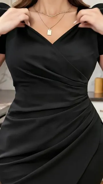 👗👗👗Women's Plain Ruched Wrap V Neck Fitted Dress, Elegant Puff Sleeve Dress for Party Dating, Ladies Clothes for Summer#fyp #ootd #tiktokmademebuyit #tiktokshop #dresses 