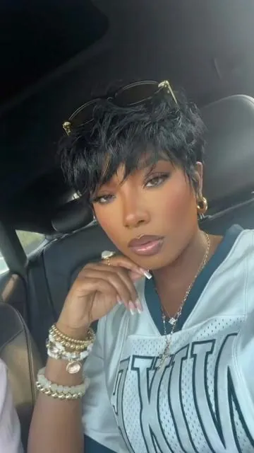 Short hair, soft bangs, natural look.  #sunmervibes #pixiecut #blackgirlmagic #pixiewig #shorthair