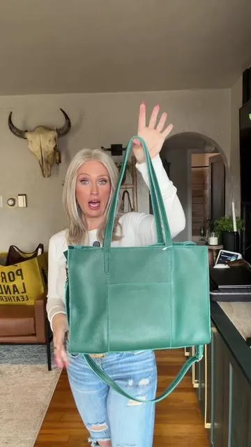 Portland Leather Lola Oversized East/West tote in Sea Glass #fullgrainleather #portlandleather #tiktokshopcreatorpicks @PORTLAND LEATHER GOODS 