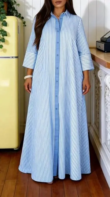 This dress stand out is its length and flow #shirtdress #stripedress#oversized #comfort #dailywear #buttonup #fyppp 