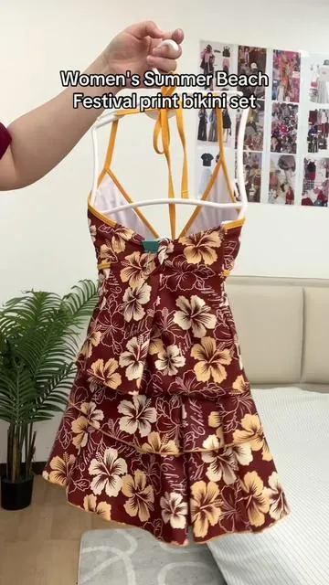 Women's Summer Beach Festival print halter bikini set#bikini #beachwear #bikiniseason #swimwear #swimsuit 