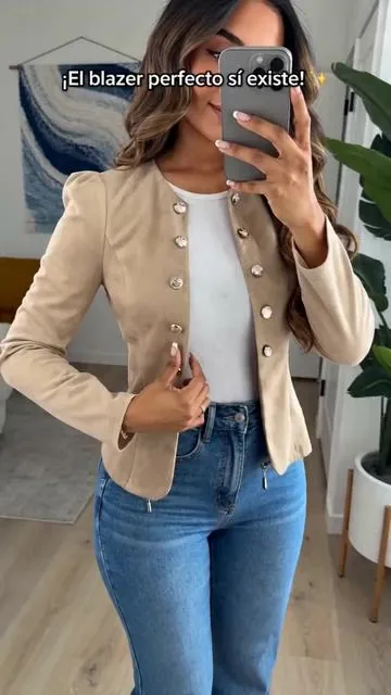 Blazer de mujer de ante sintético con botones de perla, hombros acolchados, corte ajustado, múltiples opciones de color, 1 pieza #mensfashion #fashionlatina #accesoriosparamujeres #fashionfinds #buttondownshirt #quinceanerasale #fashionswear #playaoutfits #sheinootd #fullerbustfashion