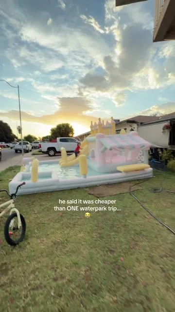 Summer with kids is SO expensive 😭☀️ this honestly made more sense than constant waterpark trips + rentals.  #summer #bouncehouse #summerdays #toddlermom #summeractivities 