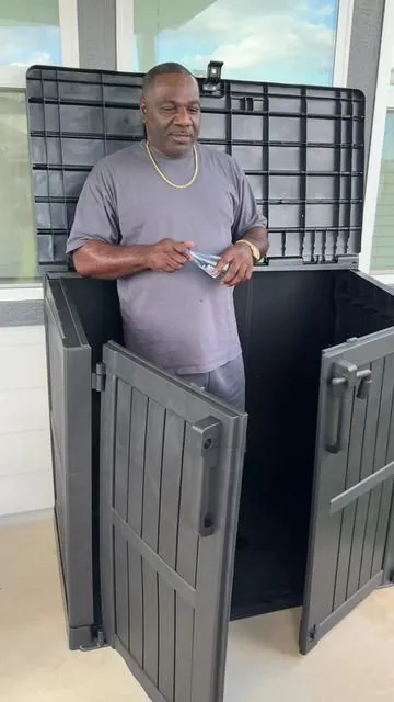 I finally got my mini storage shed up can you believe it. And it worked out perfectly.  #storageshed #outdoorstorageshed #summerhacks #tiktokshoprestock #SummerVibes 